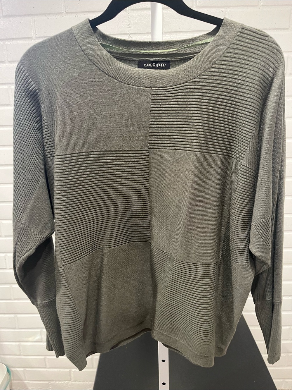 Cable & Gauge Olive Textured Block Rib Crewneck Sweater